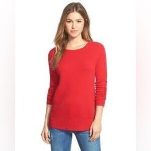 Halogen Red Crew Neck Sweater wool and cashmere. lightweight